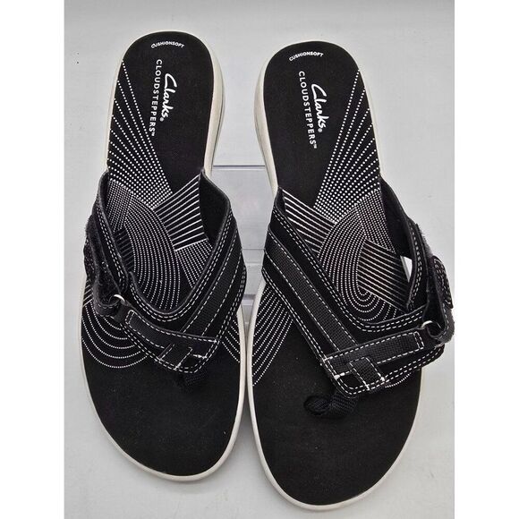 Clarks Cloudsteppers Womens Black & White Sandals US 10 UK 7.5 EU 41 Slip-On Cus - Picture 1 of 5